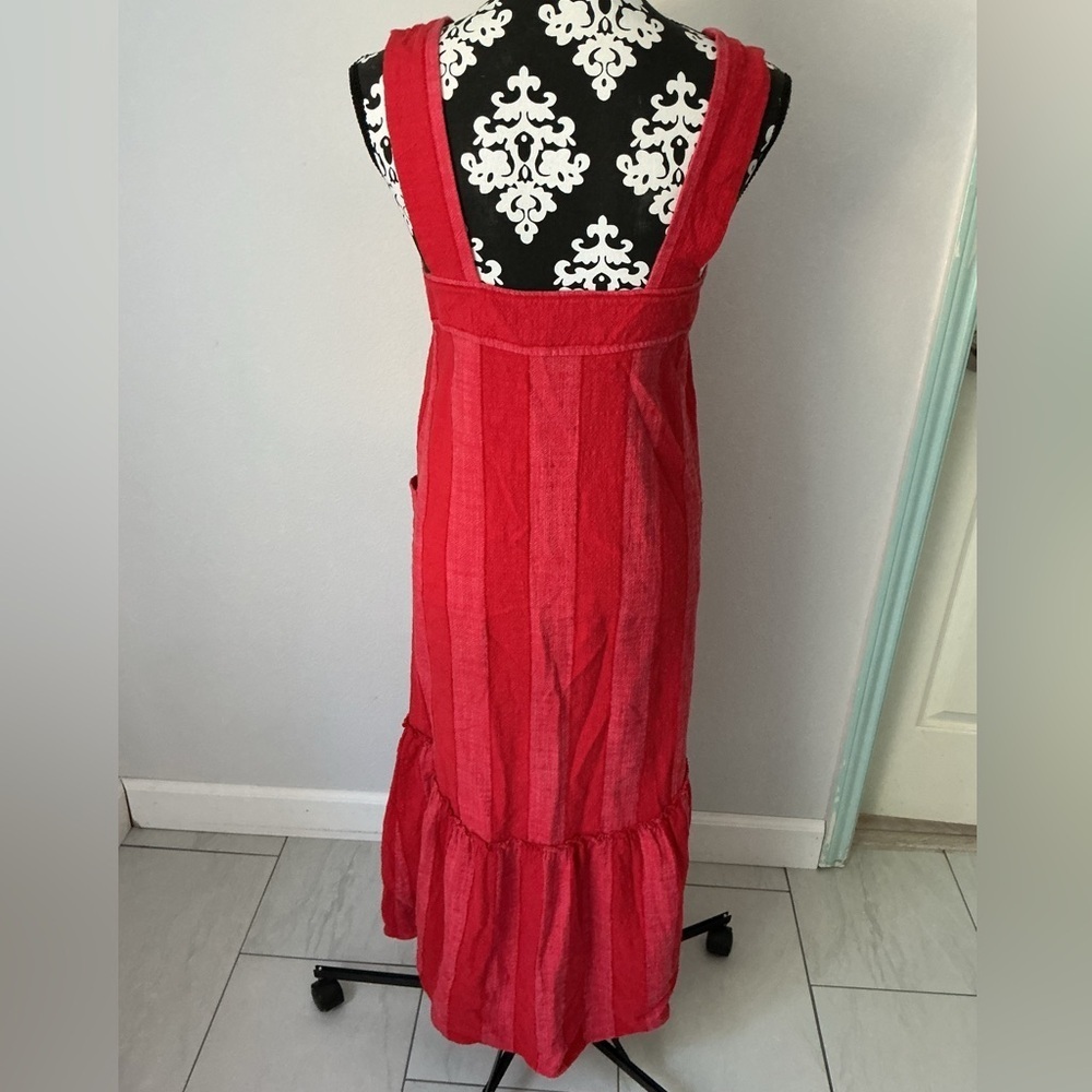 Anthropologie Maeve Women’s Dress Size Large Tonal Stripe Red Midi Paper bag SzS - Picture 8 of 14